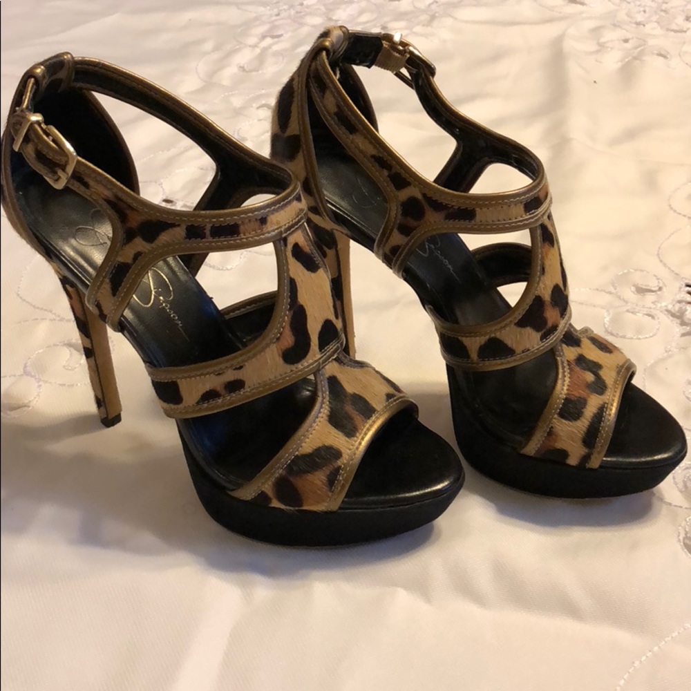 Jessica Simpson animal print platform heels